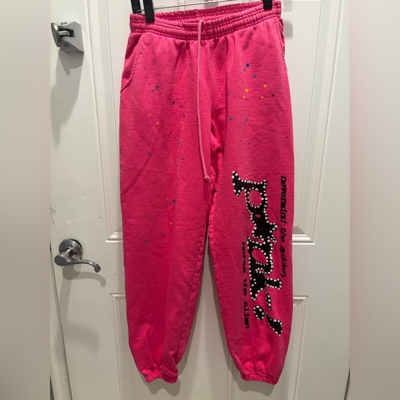 🆕 Sp5der/Spider Worldwide SP5DER P*INK LOGO PRINT SWEATPANTS - Picture 2 of 5